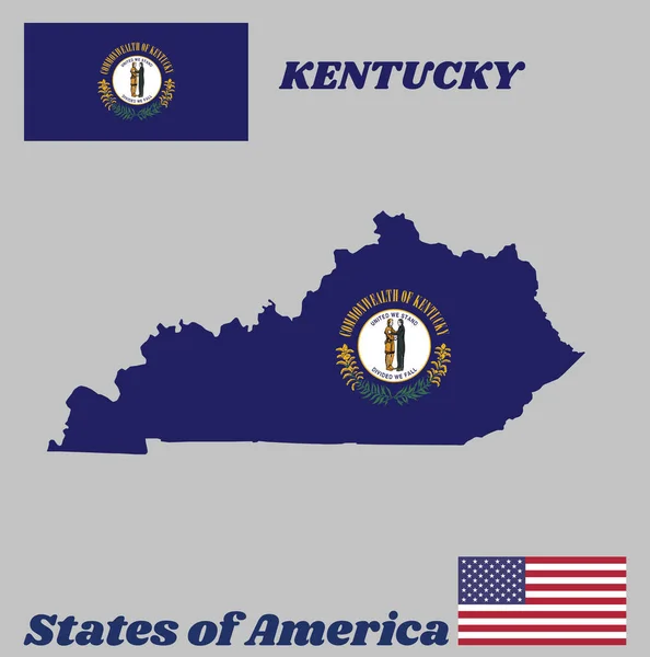 Kentucky Nin Ana Hatları Bayrağı Mavi Renkteki Eyalet Mührü Yukarıdaki — Stok Vektör