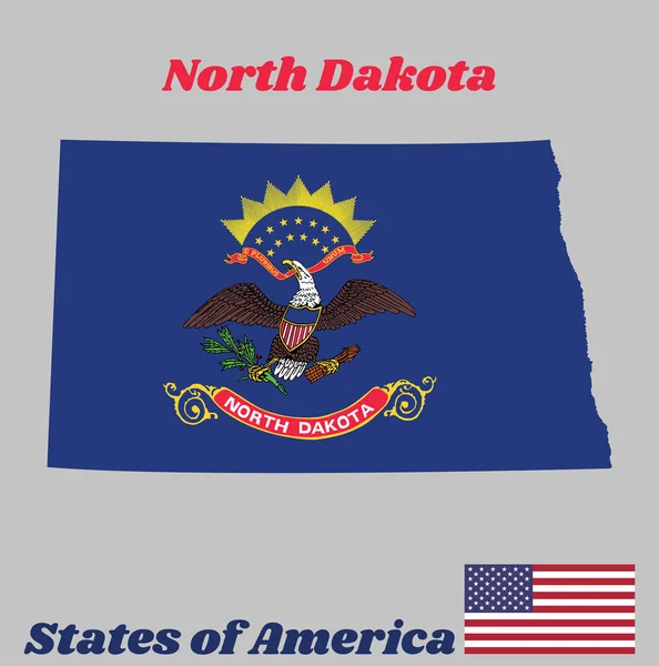 Esquema Del Mapa Bandera Dakota Del Norte Bandera Unidad Por — Archivo Imágenes Vectoriales