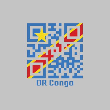 QR kodu Dr. Kongo bayrağının rengini belirledi, Gökyüzü mavi bayrağı sol üst kantonda sarı bir yıldızla süslendi ve ince sarı çerçeveli kırmızı bir şeritle çaprazlama kesildi. DR Kongo ile.