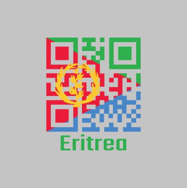 QR kodu Eritre bayrağının rengini belirledi, kırmızı ikizkenar üçgen mavi ve yeşil üçgen, zeytin dalı altın ve metin Eritre.