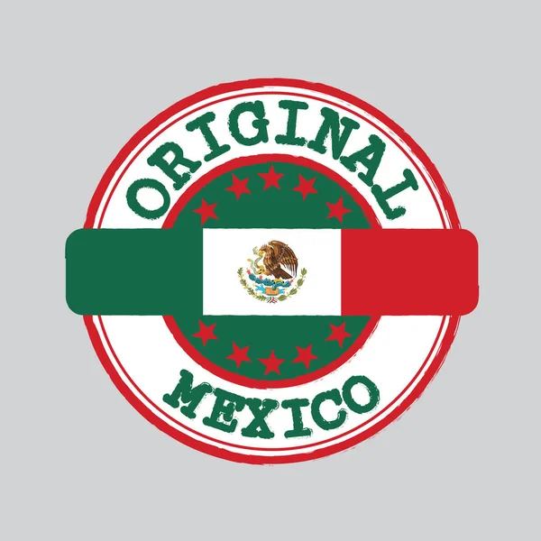Selo Vetorial Logotipo Original Amarração Meio Com Bandeira México Tricolor —  Vetores de Stock