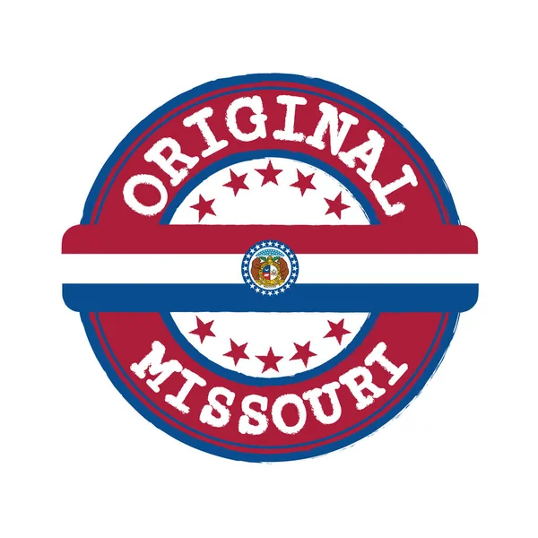Vektorové Razítko Originálního Loga Vázání Uprostřed Vlajkou Missouri Států Amerických — Stockový vektor