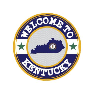 Kentucky 'ye hoş geldin damgası ve merkezde eyaletlerin haritası var. Amerika devletleri. Grunge Lastik Doku Damgası Kentucky 'ye hoş geldiniz..
