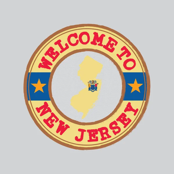 Sello Vectorial Bienvenida Nueva Jersey Con Contorno Del Mapa Los — Vector de stock