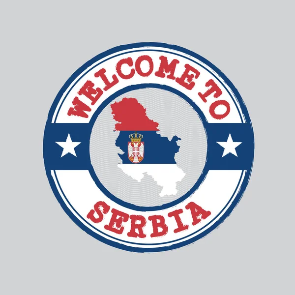 Timbro Vettoriale Benvenuto Serbia Con Mappa Del Paese Centro Grunge — Vettoriale Stock