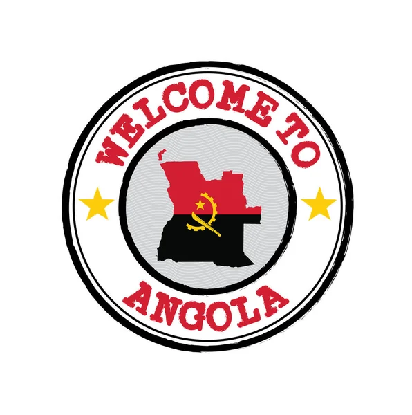 Timbre Vectoriel Bienvenue Angola Avec Plan Nation Centre Grunge Texture — Image vectorielle