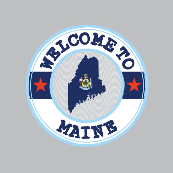 Stempel Vektor Selamat Datang Maine Dengan Garis Peta Negara Bagian - Stok Vektor