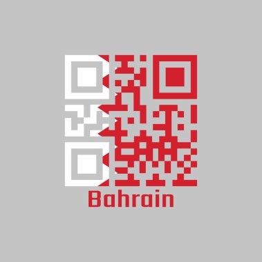 QR kodu Bahreyn bayrağının rengini belirledi, kaldırma tarafında beyaz bir alan havada daha büyük kırmızı bir alandan beş beyaz üçgen ile ayrılmış zigzag deseni ve Bahreyn.