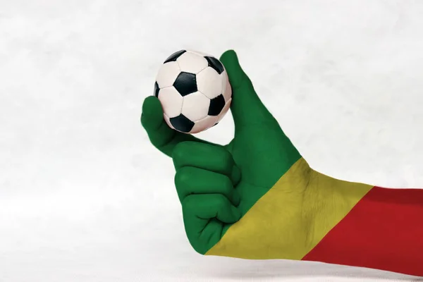 Mini Ball Football Congo Flag Painted Hand Hold Two Finger — Stock Photo, Image