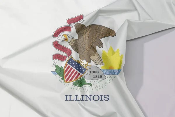 Illinois fabric flag crepe and crease with white space, the states of America. Seal of Illinois on a white background.