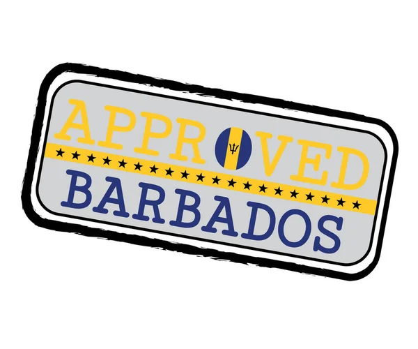 Timbro Vettoriale Del Logo Approvato Con Bandiera Barbados Forma Testo — Vettoriale Stock