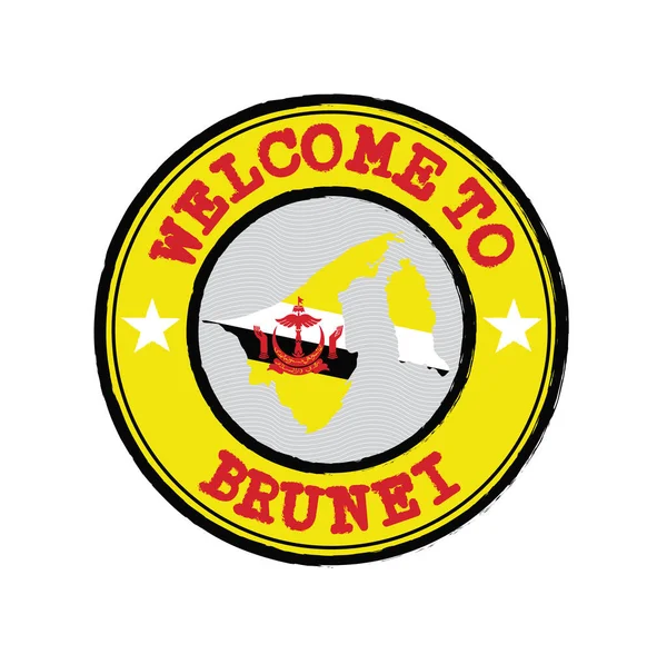 Sello Vectorial Bienvenida Brunei Darussalam Con Contorno Del Mapa Nación — Vector de stock