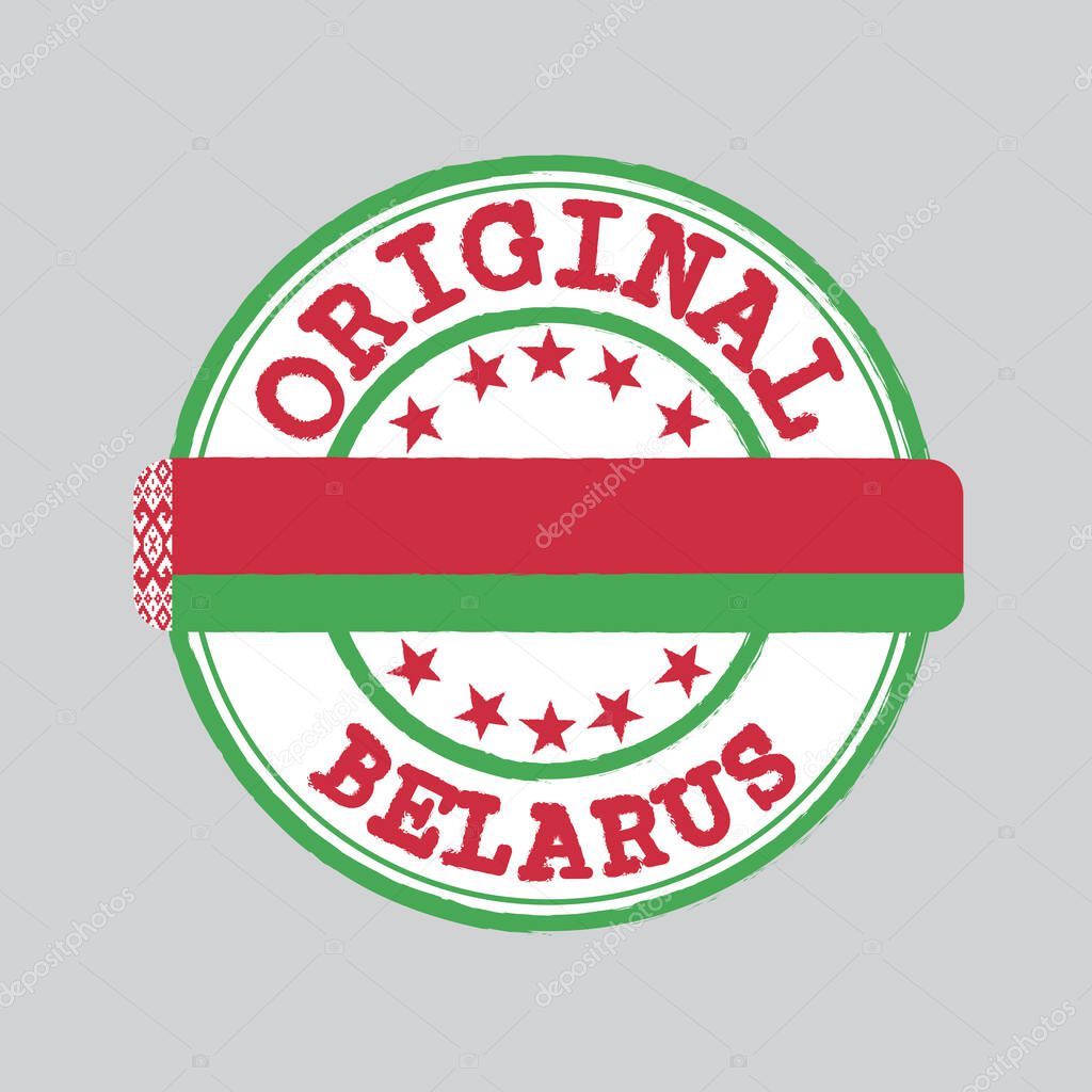 Vector Stamp of Original logo with text Belarus and Tying in the middle with nation Flag. Grunge Rubber Texture Stamp of Original from Belarus.