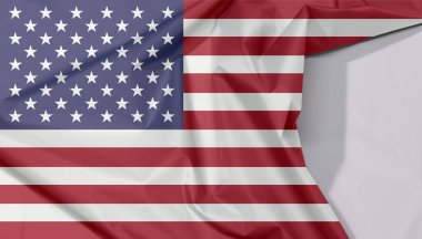 Amerika Birleşik Devletleri kumaş krep ve kat beyaz boşluk, yatay çizgiler kırmızı ve beyaz 50 beyaz yıldız ile mavi bir alanda.