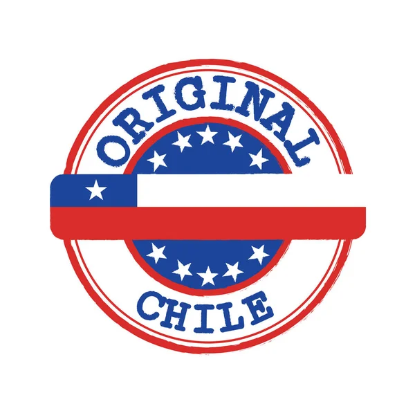 Vector Stamp Original Logo Text Chile Tying Middle Nation Flag — Stock Vector