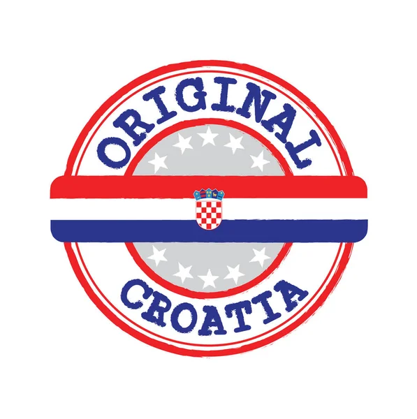 Vector Stamp Original Logo Text Croatia Tying Middle Nation Flag — Stock Vector