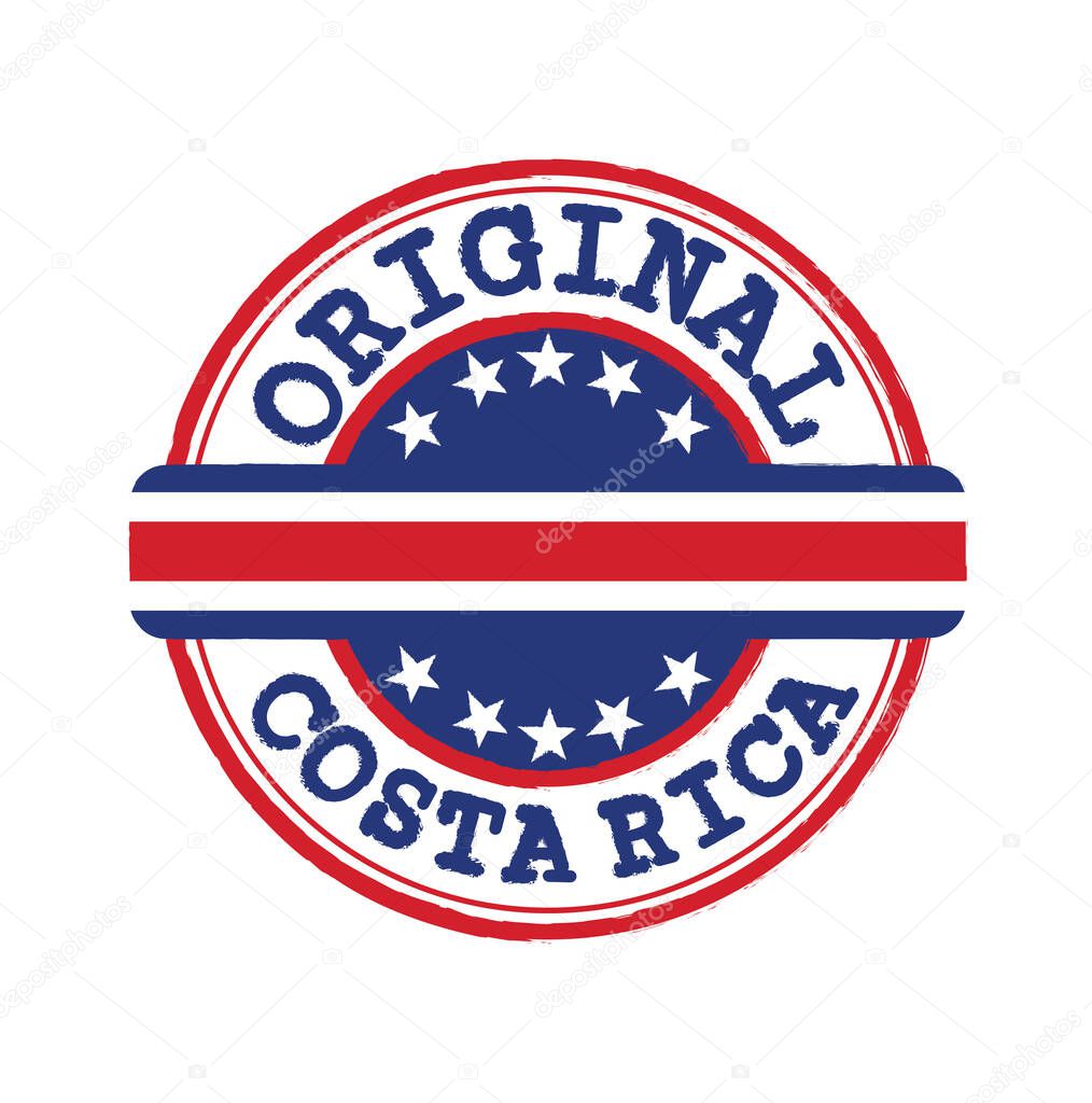 Vector Stamp of Original logo with text Costa Rica and Tying in the middle with nation Flag. Grunge Rubber Texture Stamp of Original from Costa Rica.
