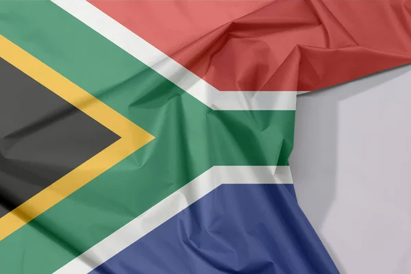 黒の三角形 白と緑の水平Yと三角形に対する金と白の空間 赤と青で南アフリカのファブリックフラグクレープと増加 — ストック写真