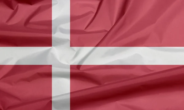 Bandeira Tecido Dinamarca Vinco Fundo Bandeira Dinamarquesa Vermelho Com Uma — Fotografia de Stock