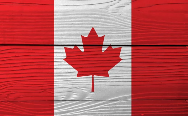 加拿大国旗在木墙背景上 Grunge Canadian Flag Texture Vertical Triband Red White Red — 图库照片