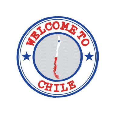 Merkezinde ulusun haritası olan Şili 'ye hoş geldin damgası. Grunge Lastik Doku Damgası Şili 'ye Hoş Geldiniz.
