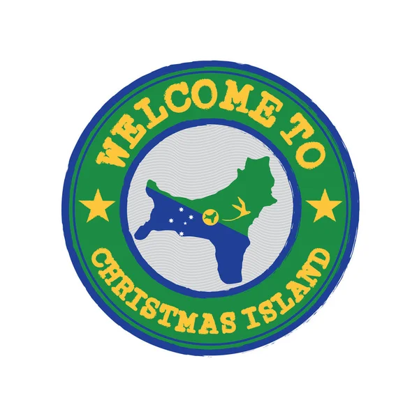 Sello Vectorial Bienvenida Isla Navidad Con Contorno Del Mapa Nación — Vector de stock