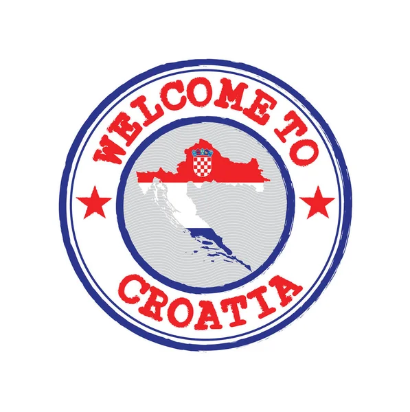 Sello Vectorial Bienvenida Croacia Con Contorno Del Mapa Nación Centro — Vector de stock