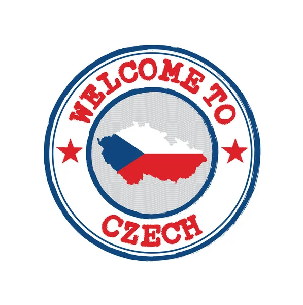 Vector Stamp Welcome Czech Republic Map Outline Nation Center Grunge — Stock Vector