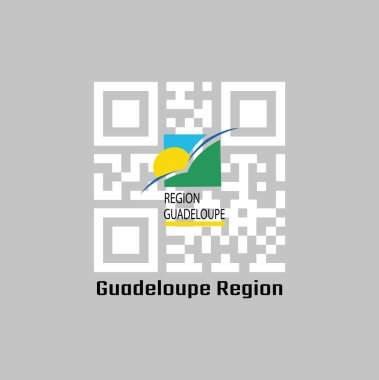 QR kodu, Guadeloupe bölge bayrağı, güneş ve kuşun rengini sarı ile altı çizili REGION GUADELOUPE alt simgesi ile yeşil ve mavi bir kareye ayarladı. Metin: Guadeloupe Bölgesi.