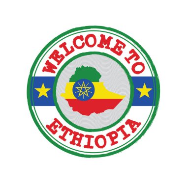 Etiyopya 'ya hoş geldin damgası ve merkezde ulusun haritası var. Grunge Lastik Doku Etiyopya 'ya Hoş Geldiniz Damgası.