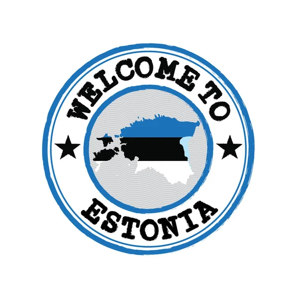 Timbre Vectoriel Bienvenue Estonie Avec Plan Nation Centre Grunge Texture — Image vectorielle