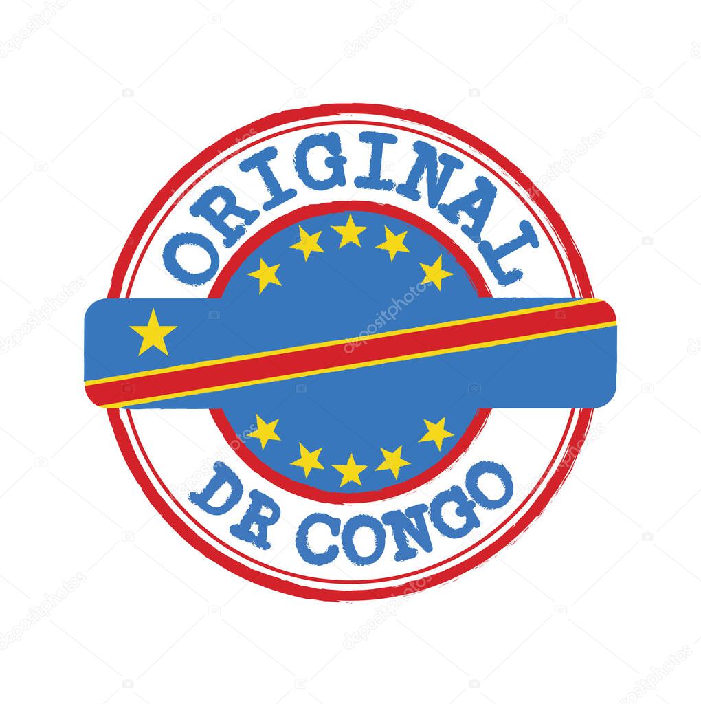 Vector Stamp of Original logo with text DR Congo and Tying in the middle with nation Flag. Grunge Rubber Texture Stamp of Original from DR Congo.