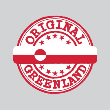 Orijinal logonun vektör mührü Grönland ve Flag ulusuyla birlikte ortada. Grönland 'dan Grunge Kauçuk Doku Mührü.