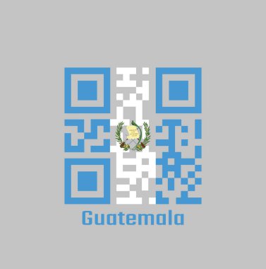 QR kodu Guatemala bayrağının rengini belirledi. Beyaz üzerine kurulu ulusal amblem ile mavi ve beyaz. Metin: Guatemala.