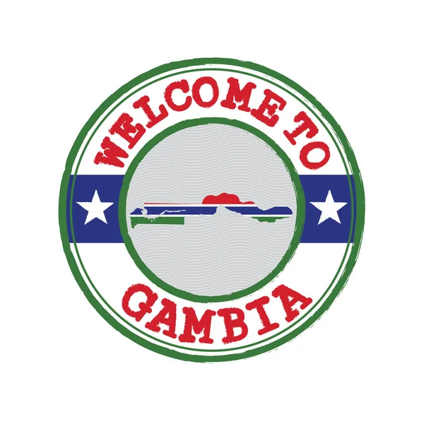 Sello Vectorial Bienvenida Gambia Con Contorno Del Mapa Nación Centro — Vector de stock