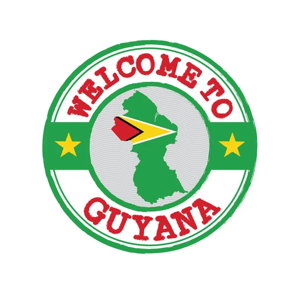 Timbro Vettoriale Benvenuto Guyana Con Mappa Della Nazione Centro Grunge — Vettoriale Stock