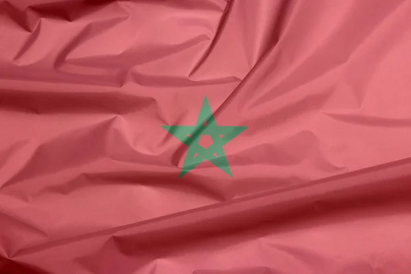 Bandera Marruecos Pliegue Fondo Bandera Marroquí Campo Rojo Con Pentagrama — Foto de Stock