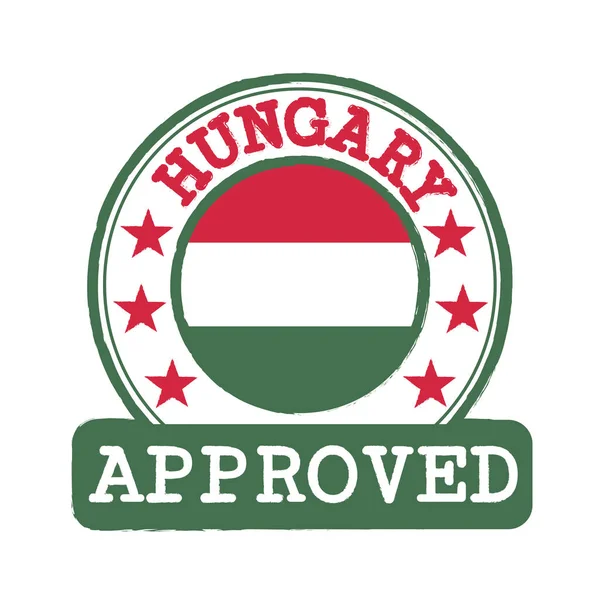Timbre Vectoriel Logo Approuvé Avec Drapeau Hongrie Dans Forme Ronde — Image vectorielle