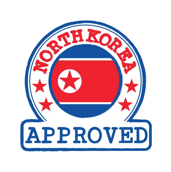 Vector Stamp Approved Logo North Korea Flag Shape Center Grunge — Vector de stock