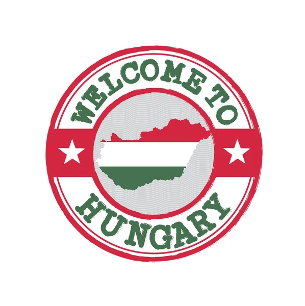 Vector Stamp Welcome Hungary Map Outline Nation Center Grunge Rubber — Stock Vector