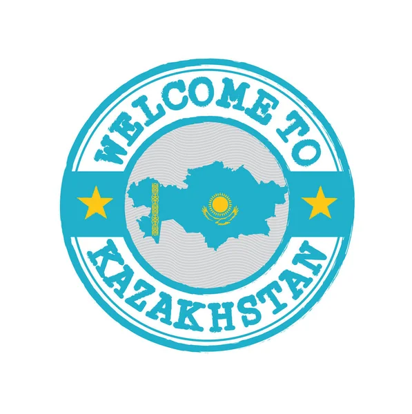 Vector Stamp Welcome Kazakhstan Map Outline Nation Center Grunge Rubber — Stock Vector