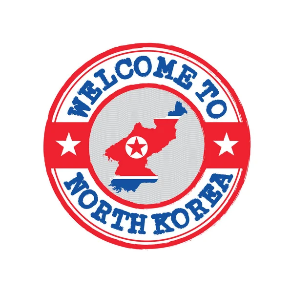 Sello Vectorial Bienvenida Corea Del Norte Con Contorno Del Mapa — Vector de stock