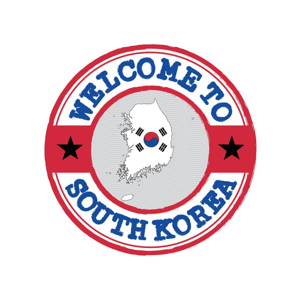 한국에 환영하는 한국의 윤곽이 중앙에 있습니다 Grunge Rubber Texture Stamp — 스톡 벡터