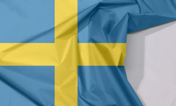 Zweden Stof Vlag Crêpe Vouw Met Witte Ruimte Het Bestaat — Stockfoto