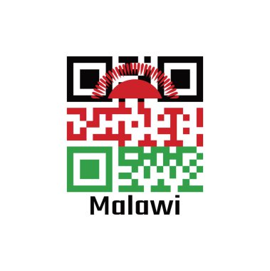 QR kodu Malavi bayrağının rengini belirledi. siyah kırmızı ve yeşil; kırmızı yükselen güneş ile yüklü siyah şeritli Malawi metni ile.