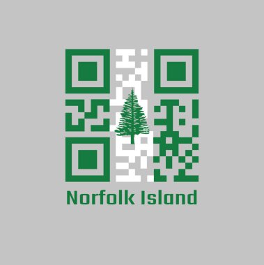 QR kodu Norfolk bayrağının rengini belirledi, Norfolk Adası Çamı iki yeşil şerit arasında merkezi beyaz bir şerit çizdi. satış ya da iş konsepti.