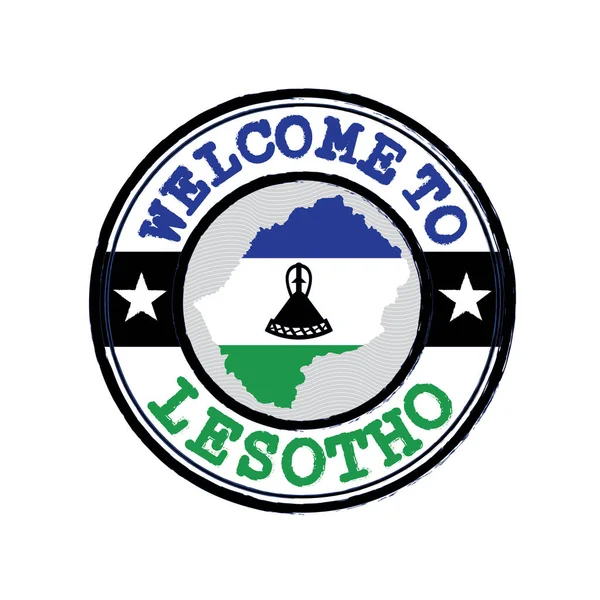 Sello Vectorial Bienvenida Lesotho Con Contorno Del Mapa Nación Centro — Vector de stock