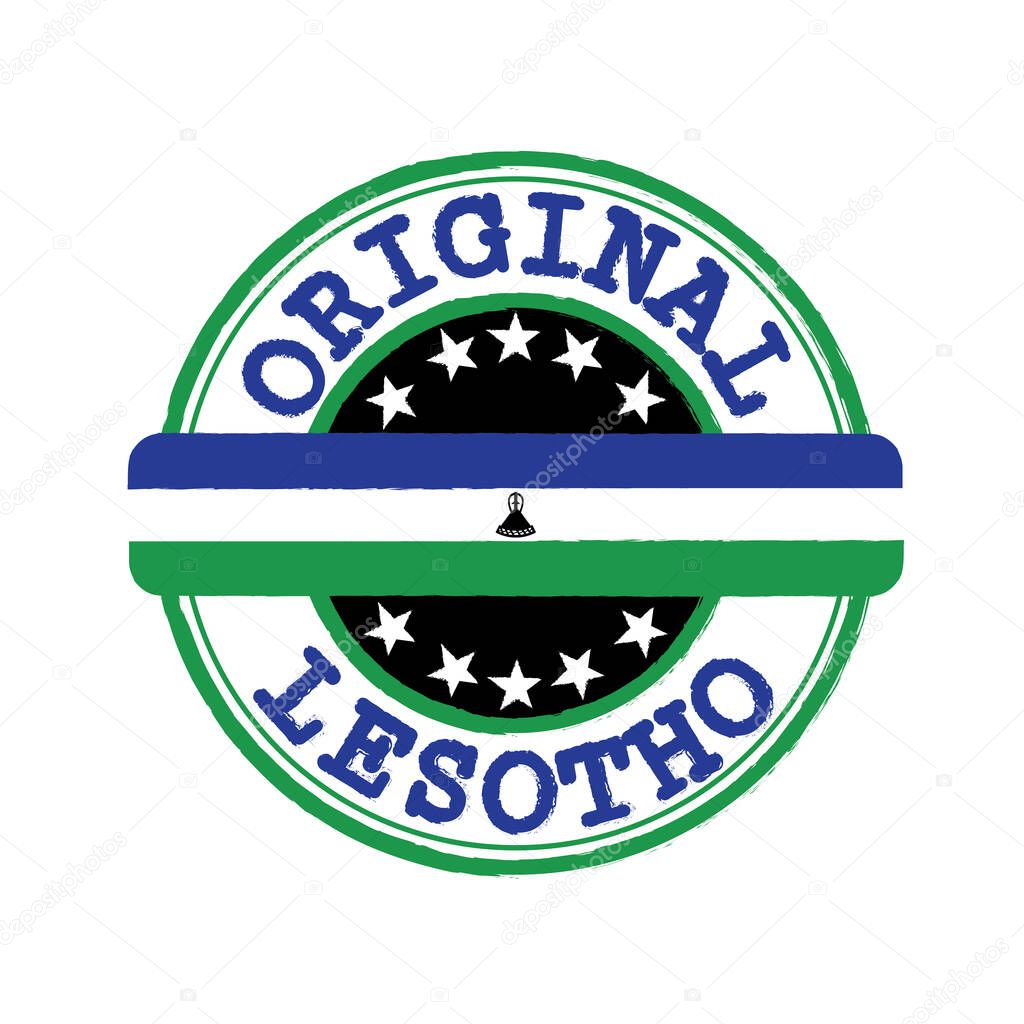 Vector Stamp of Original logo with text Lesotho and Tying in the middle with nation Flag. Grunge Rubber Texture Stamp of Original from Lesotho.
