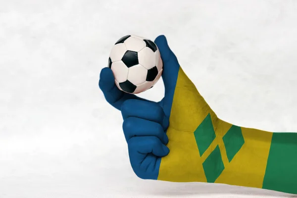 Mini Ball Football Saint Vincent Flag Painted Hand Hold Two — Stock Photo, Image