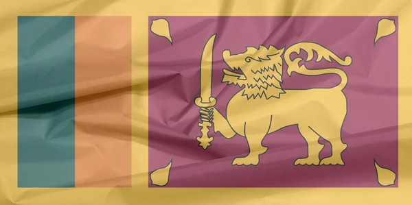 スリランカの生地の旗 スリランカの国旗の背景 緑のオレンジの黄色と金色のライオンと濃い赤の4色の増加 — ストック写真